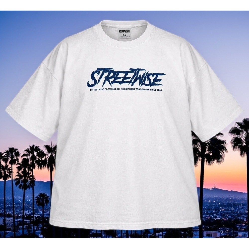 Streetwise 5XL Graphic T Shirt White Blue Logo Los Angeles Streetwear Plus Size